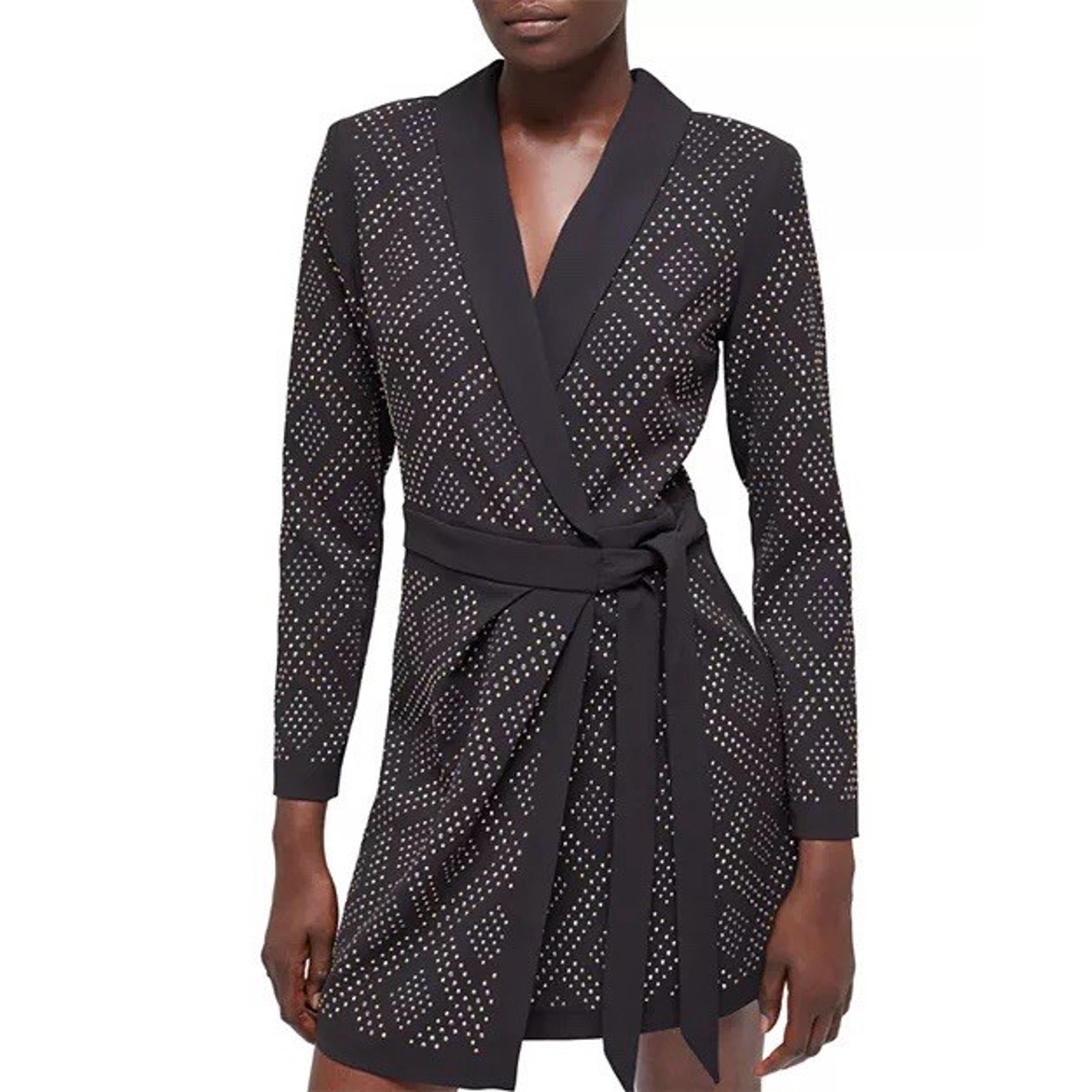 New The Kooples Size 1 Studded Wrap Mini Dress Party Cocktail Black Silver $525